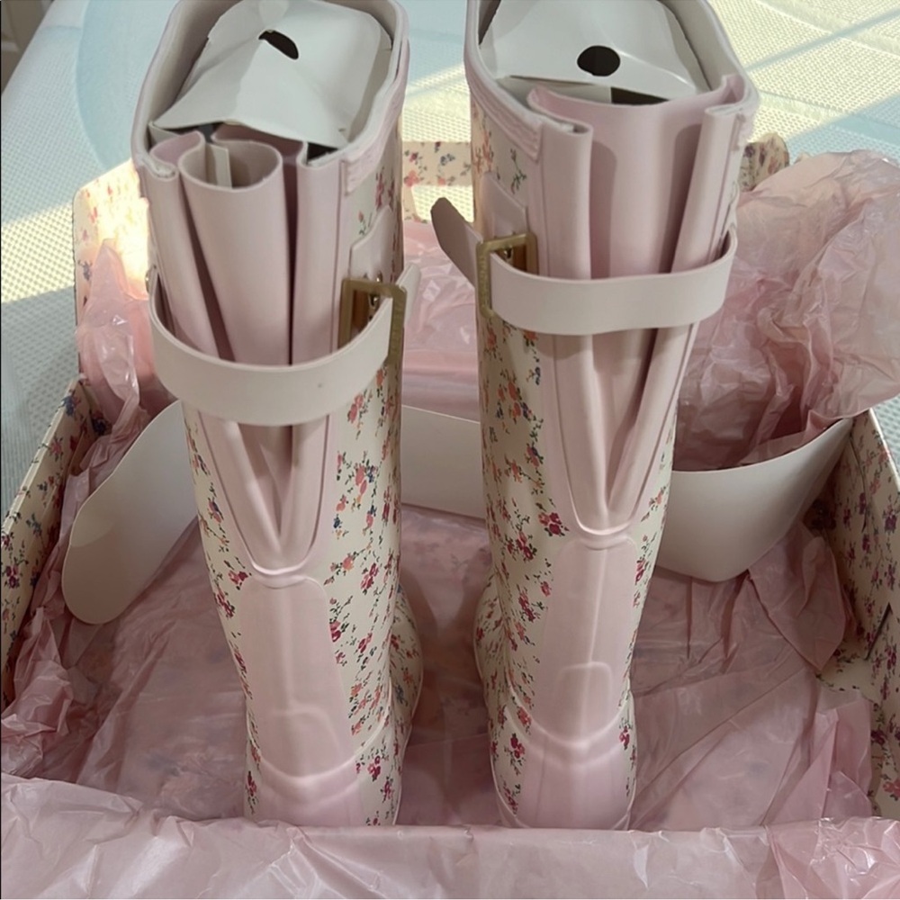 ✨🎀Loveshackfacy X Hunter boots Floral Pink white Rain Boots - Picture 9 of 10